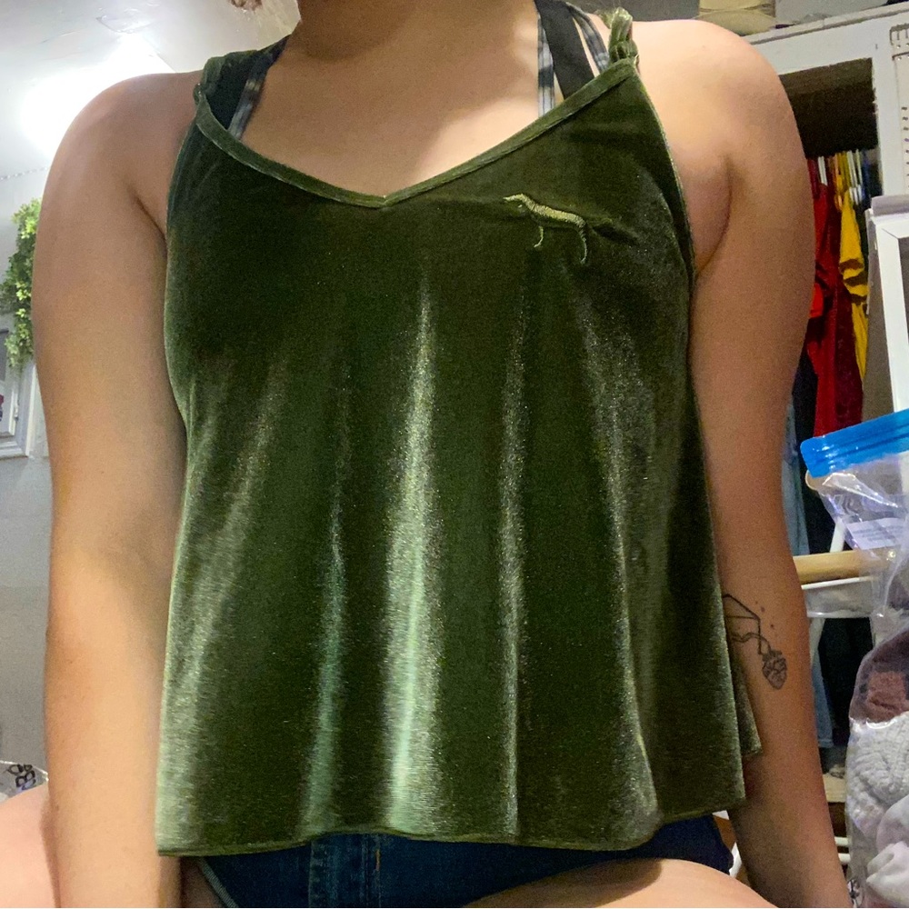 velvet green crop tank